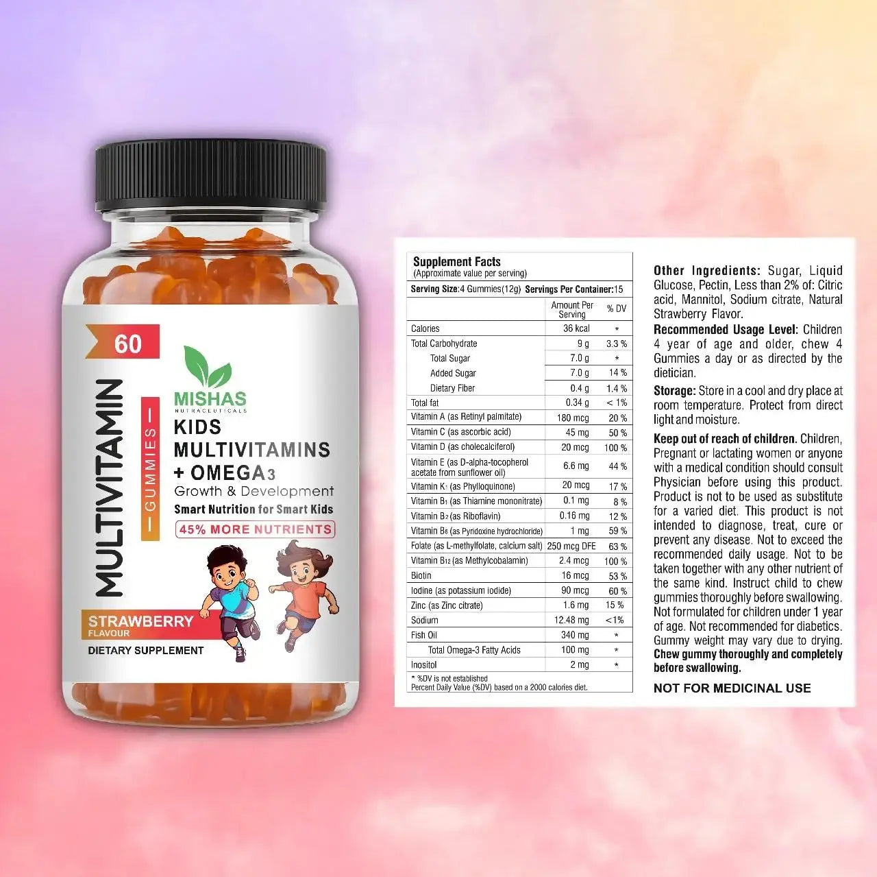 Mishas Nutraceuticals Kids Multivitamin Gummies with Omega 3 Fish Oil (EPA/DHA), Vitamin D3, C, B12, B6, Vitamin A, K & Zinc Immune Support Mishas Au supplements