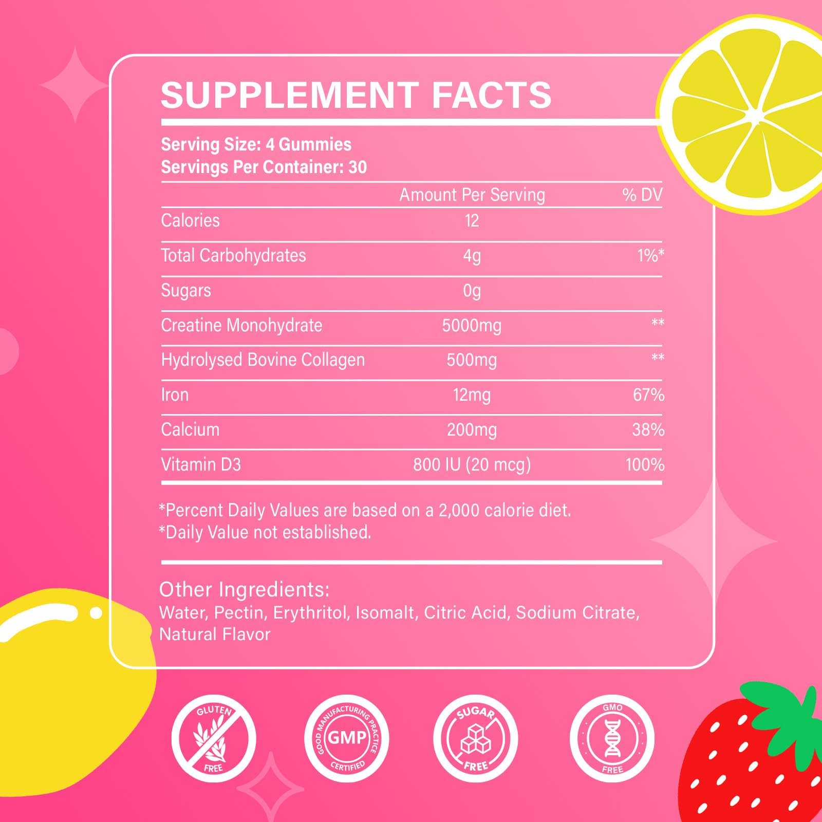Creatine for Women, Creatine Monohydrate Gummies with Collagen, Vitamin D3 & Calcium for Muscles, Booty & Energy, Flavored Sugar Free Creatine Gummies Post