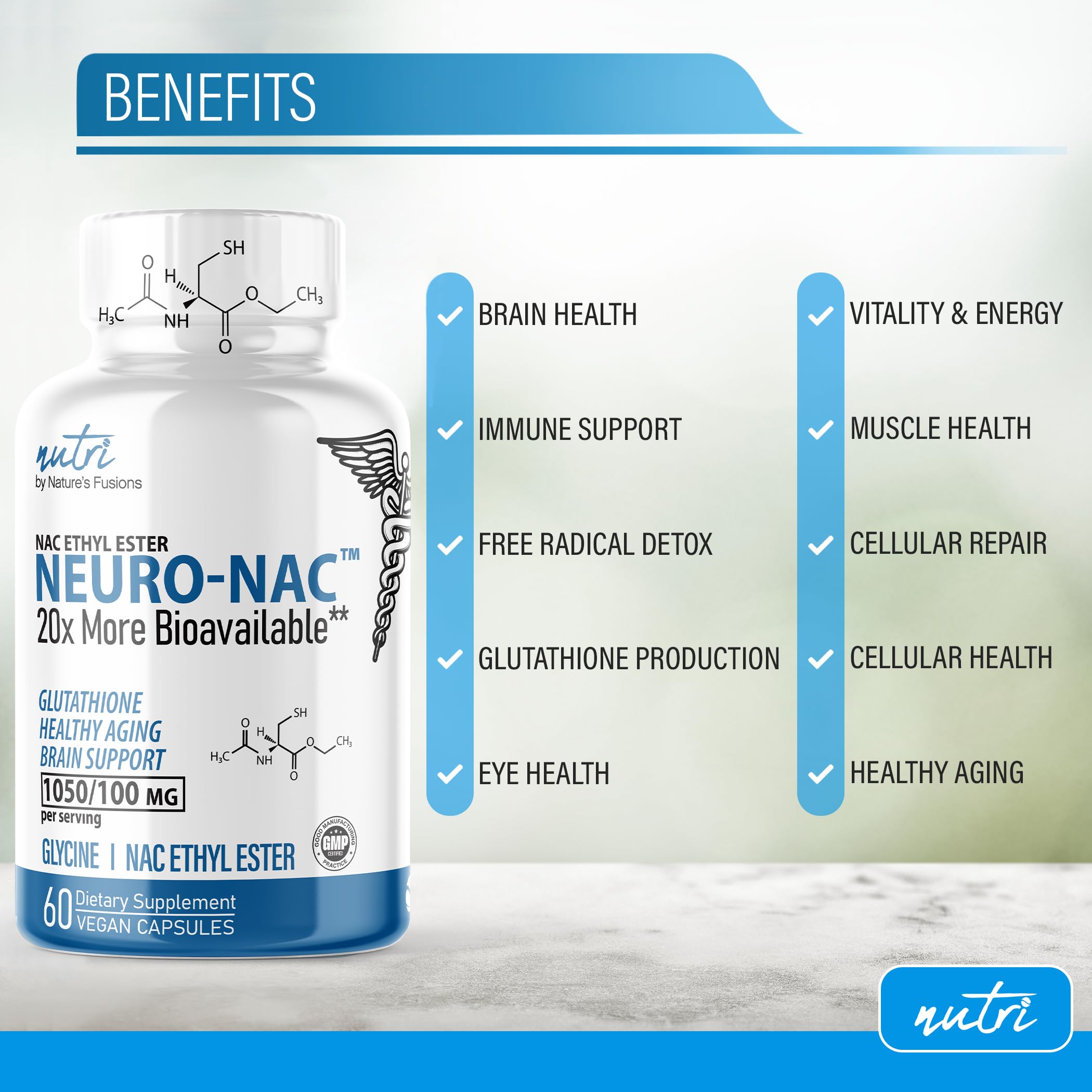 Neuro NAC Supplement N-Acetyl Cysteine Ethyl Ester - 20x More Bioavailable Than NAC 600 mg - Boost Glutathione 10x More Than Liposomal Glutathione