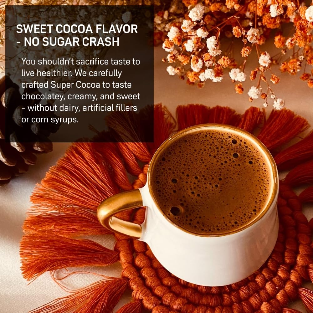 Super Cocoa Coffee Alternative Hot Chocolate Mix - Nootropics Brain Support Supplement for Memory & Focus - Mushroom Coffee Substitute - Dairy Free, Sugar Free,