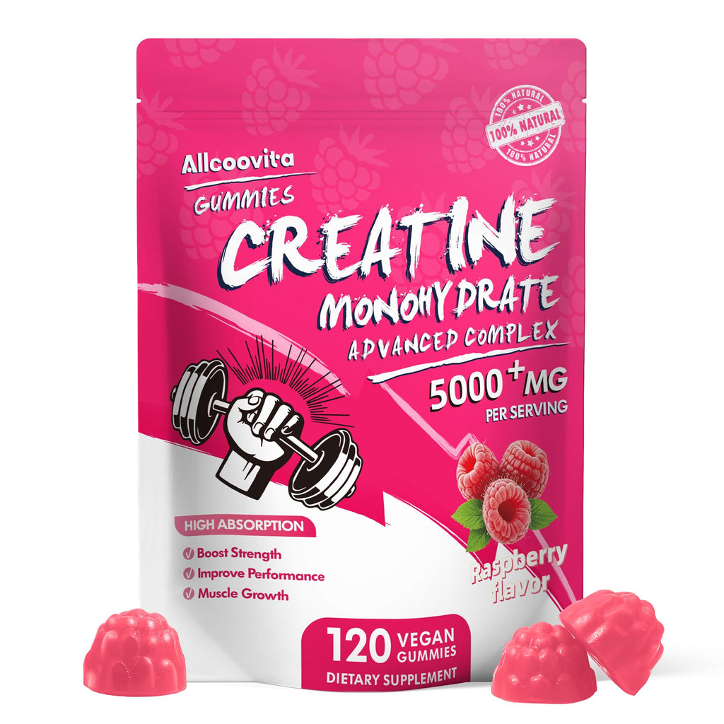NSF Certified Creatine Gummy - Creatine Monohydrate Gummies 5000mg for Men & Women -120 Gummies Advanced Formula, Muscle Strength, Muscle Builder, Energy Boost, Pre-Workout Supplement-Raspberry Allcoovita Au supplements