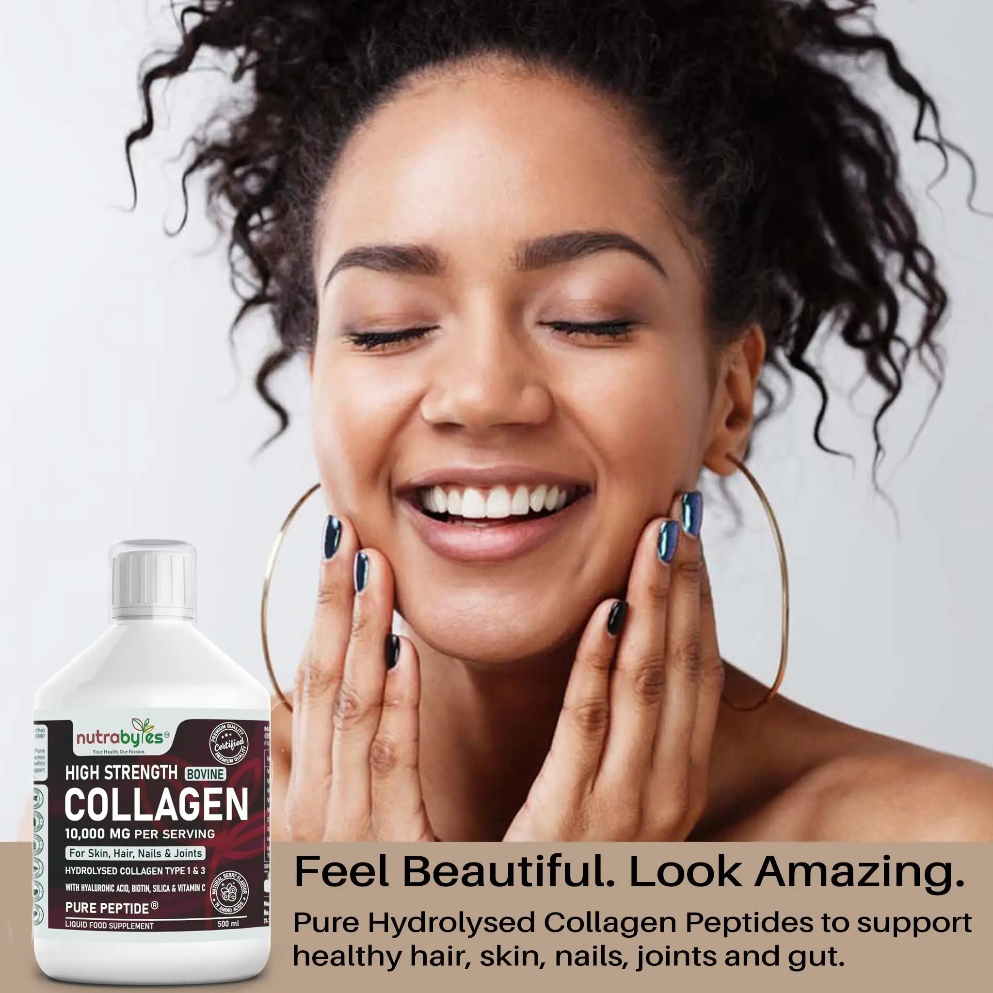 Collagen Liquid 10000mg, Hydrolysed Peptides | Hyaluronic Acid, Biotin, Silica, Vitamin C, Vitamin B12 NUTRABYTES Au supplements