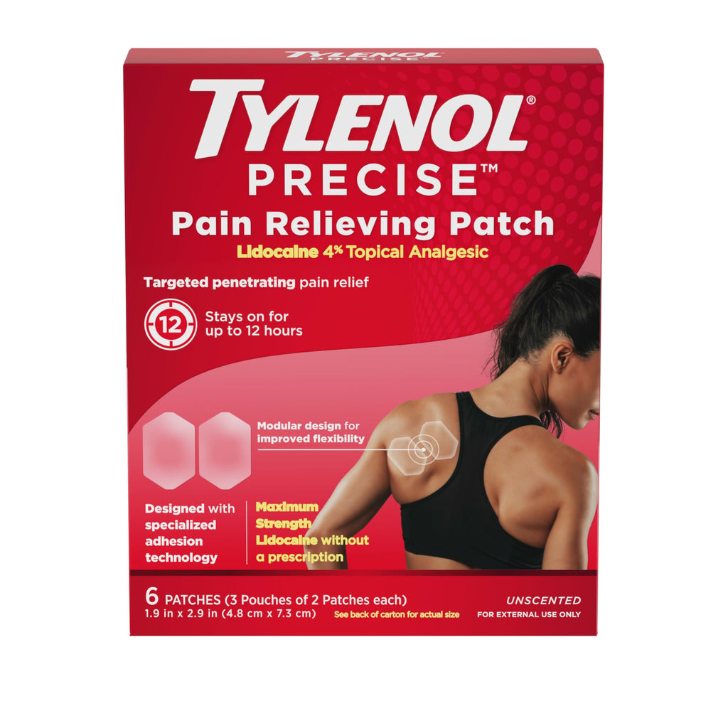 Tylenol Precise Pain Relieving Patches, Topical Analgesic Patches + Maximum OTC Strength Lidocaine Penetrates, Targeted Relief Ideal for Shoulder, Back & Knee Pain, Unscented, 3 x 2 ct Tylenol Au supplements