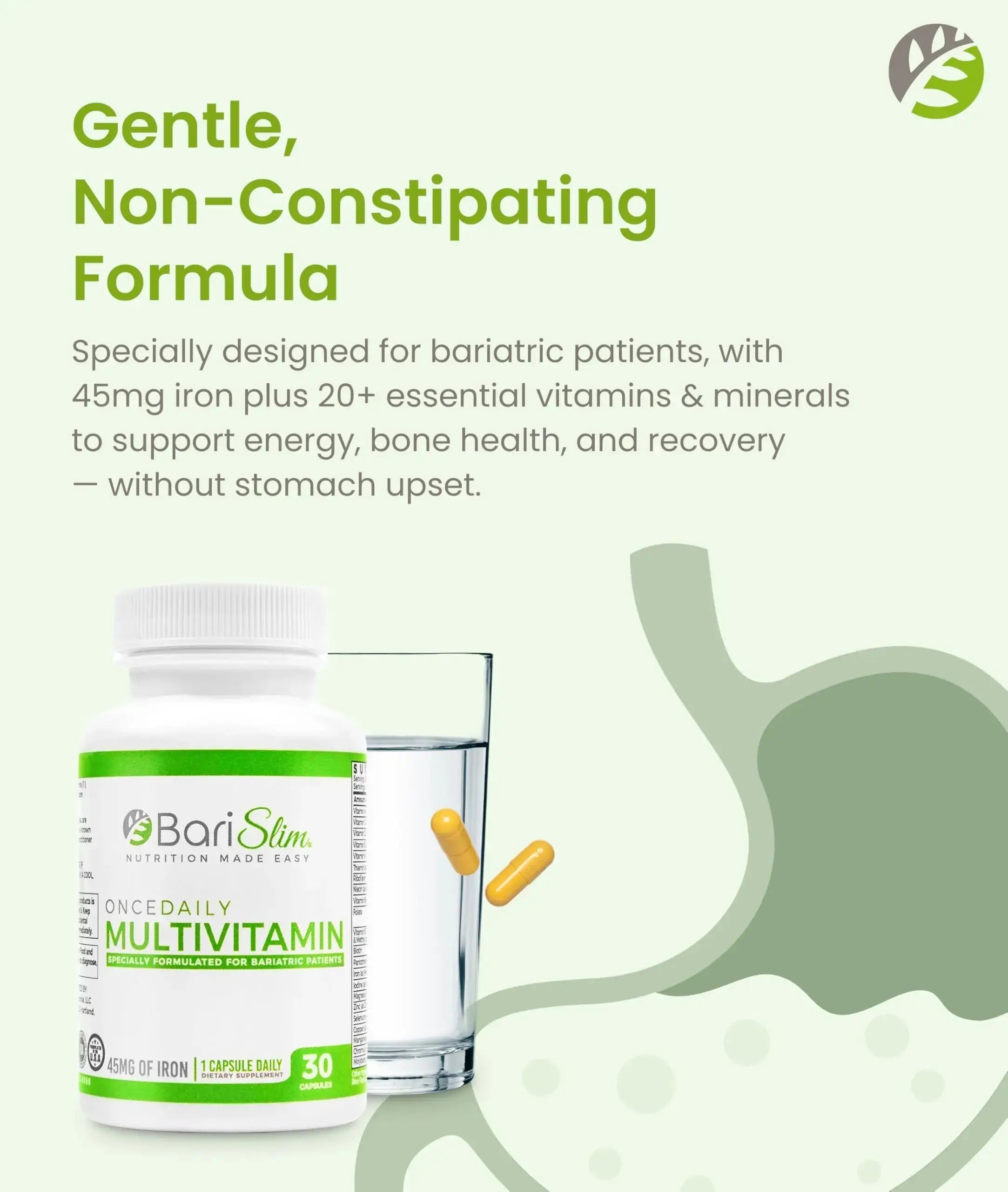 BariSlim Once Daily Bariatric Multivitamin Capsule - 45mg of Iron - Bariatric Vitamin & Supplement for Post Bariatric Surgery Including Gastric Bypass & Gastric Sleeve | 90 Day Supply BariSlim Au supplements