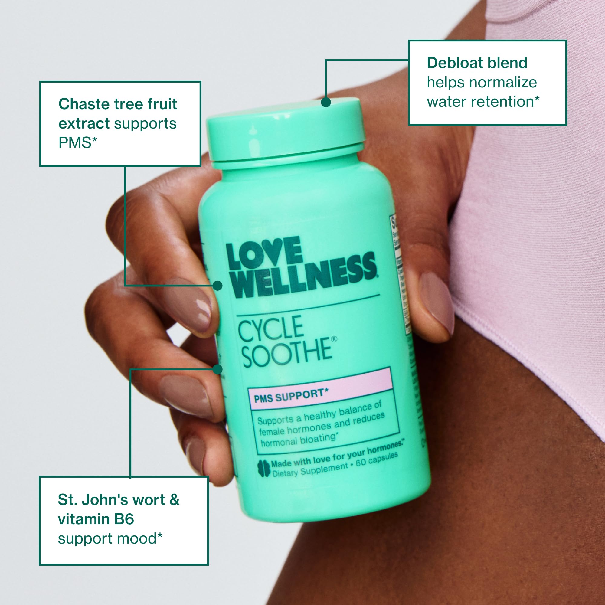 Love Wellness Cycle Soothe Supplement | Promotes a Happy Mood | Helps with PMS Hormones, Stress Relief, & Improves Mood | 60 Capsules Love Wellness Au supplements
