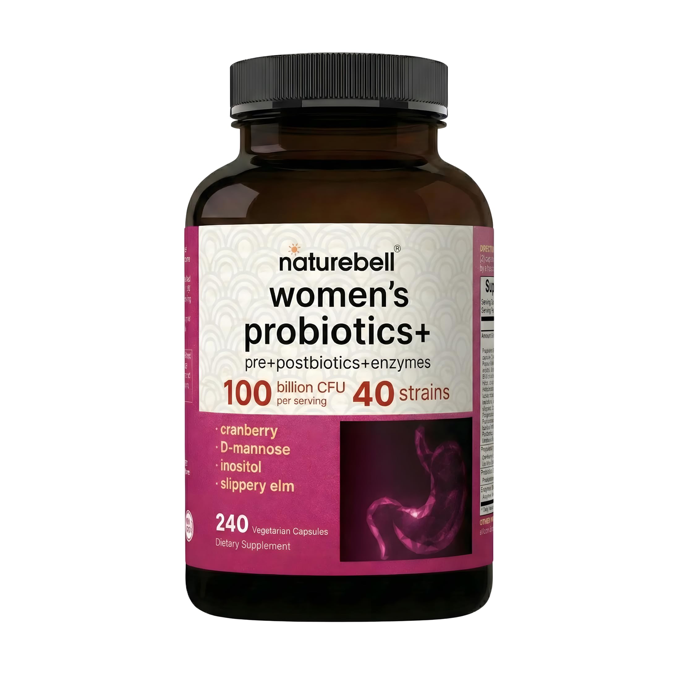 NatureBell Women's Probiotics+ - 240 Vegetarian Capsules - Prebiotic, Probiotic, Postbiotic & Digestive Enzymes - Made with Cranberry, D-Mannose, Inositol & More NatureBell Au supplements
