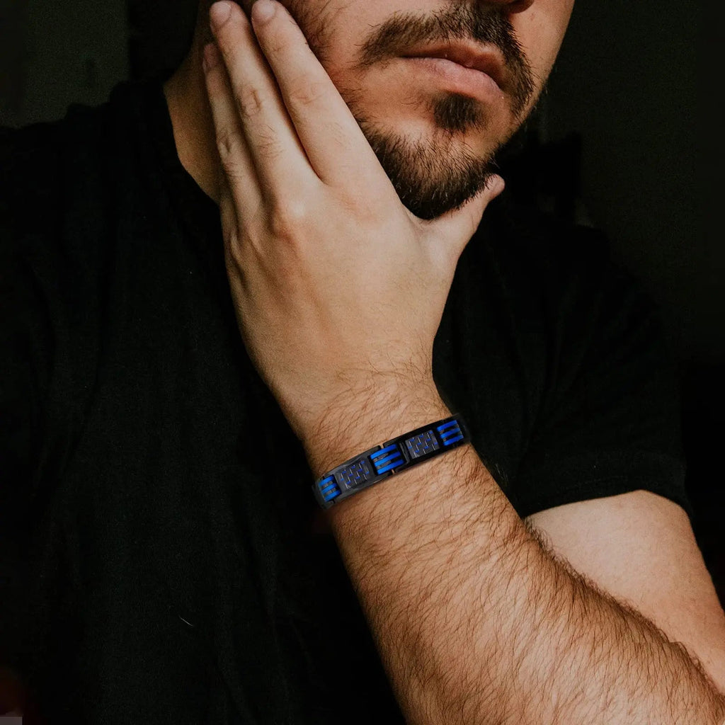 JEROOT Magnetic Bracelets for Men, Blue Carbon Fiber Pure Titanium Magnetic Bracelet JEROOT Au supplements