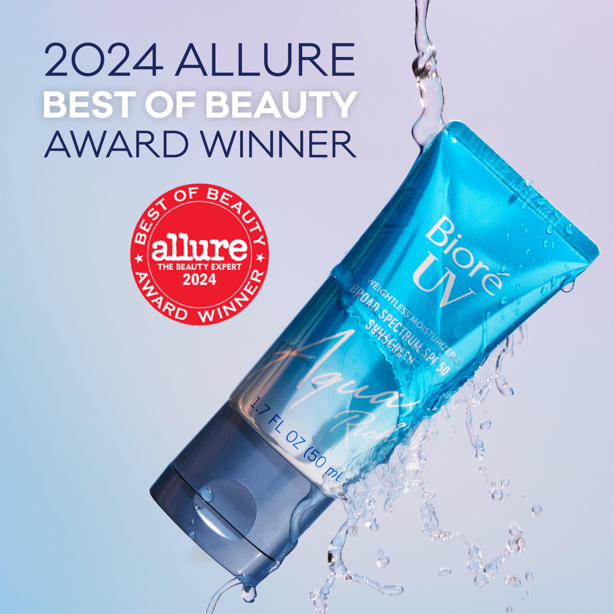 Biore UV Aqua Rich Daily Hydrating Facial Moisturizer with SPF 50 | Oil Free Sunscreen