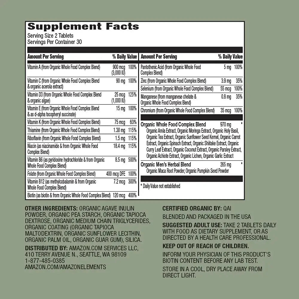 Amazon Elements Organic Whole Food Men's Multi, 60 tablets Amazon Elements Au supplements