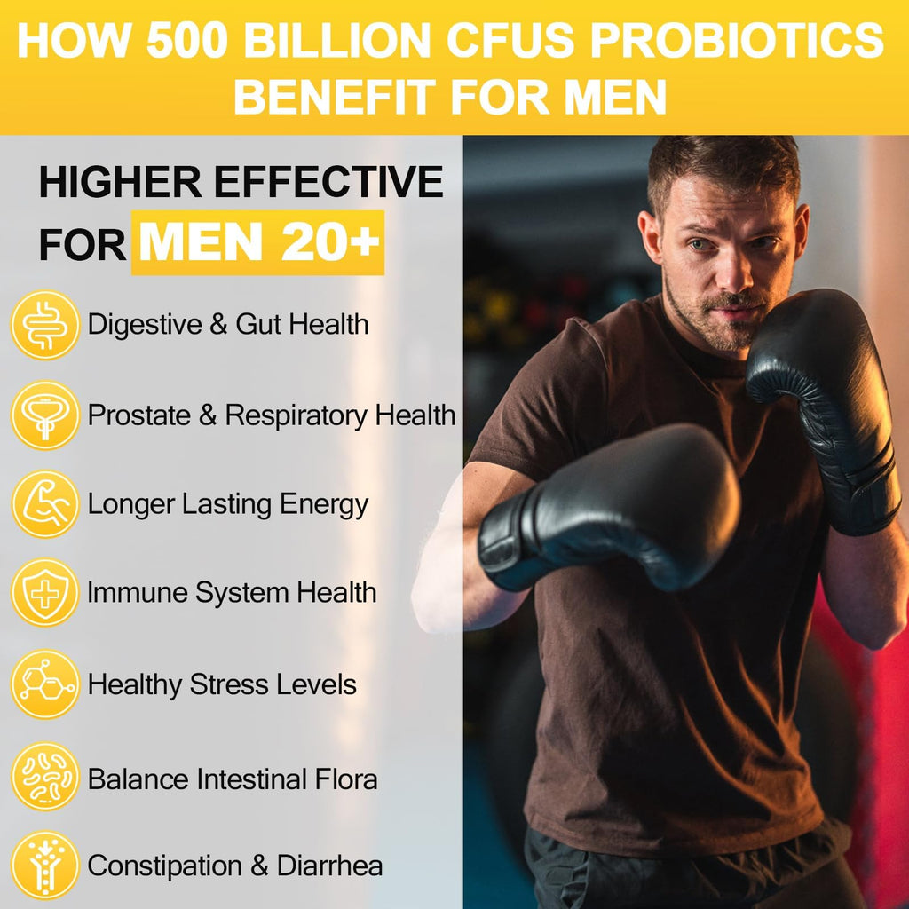 Probiotics for Men, 500 Billion CFUs & 12 Strains Mens Probiotic with Turmeric Cranberry, Goji, Gut Health for Men, for Digestive Health, Gut, Bloating & Gas, Immune, Energy Support, 120-Day Supply RSETU Au supplements