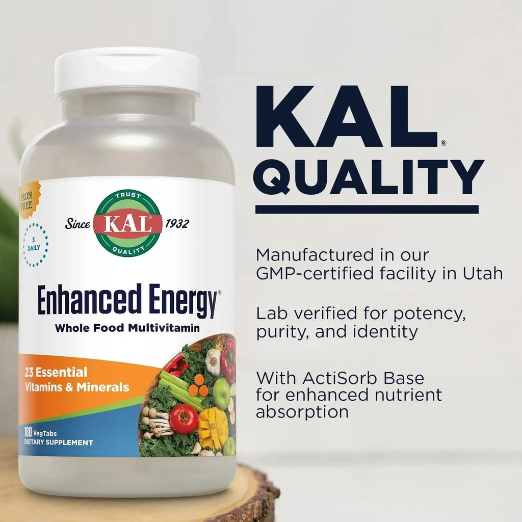 KAL® Enhanced Energy Multivitamin | Whole Food Based Vitamins & Minerals w/ Antioxidants, Digestive Enzymes & Natural Carotenoids | 180 Capsules KAL Au supplements