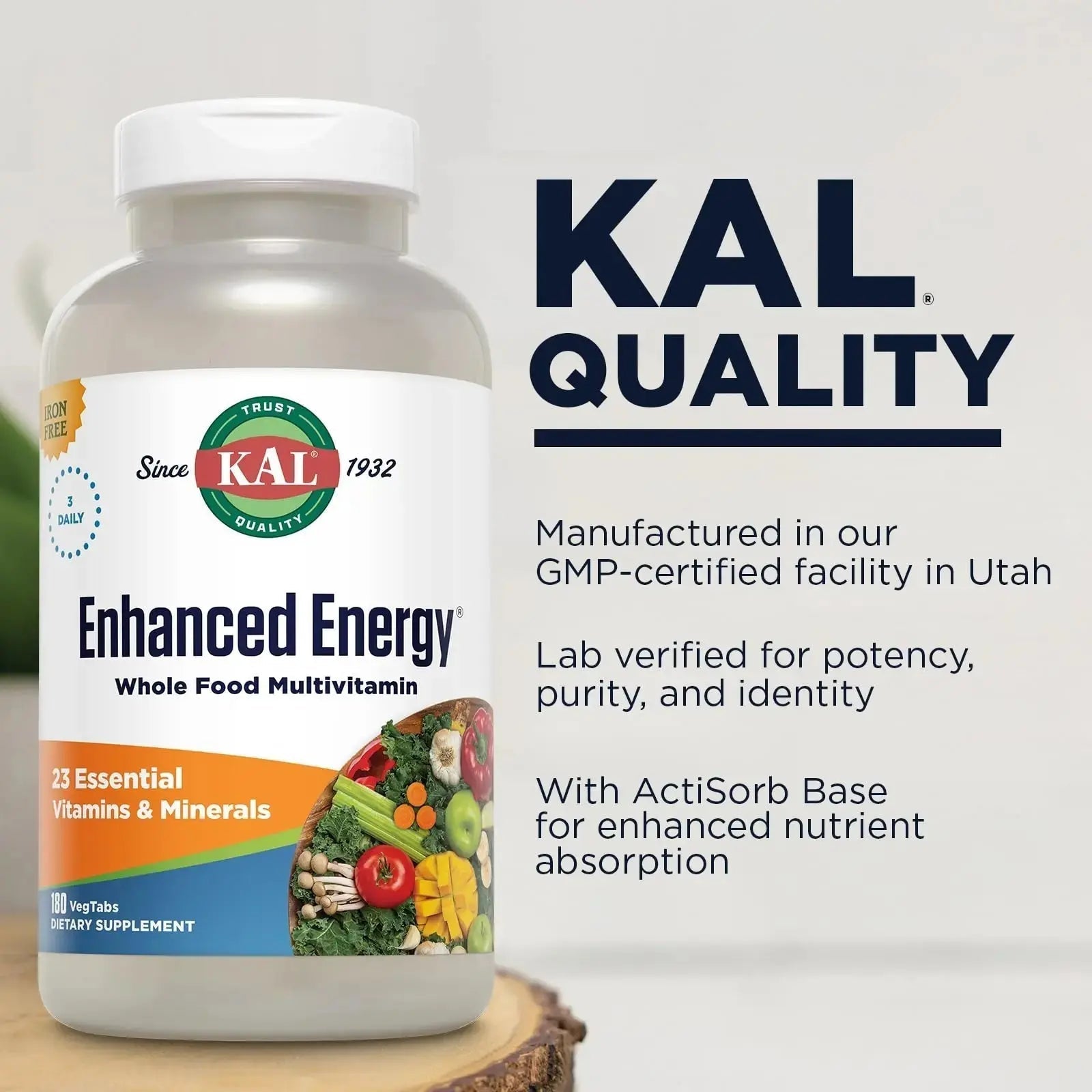 KAL® Enhanced Energy Multivitamin | Whole Food Based Vitamins & Minerals w/ Antioxidants, Digestive Enzymes & Natural Carotenoids | 180 Capsules KAL Au supplements