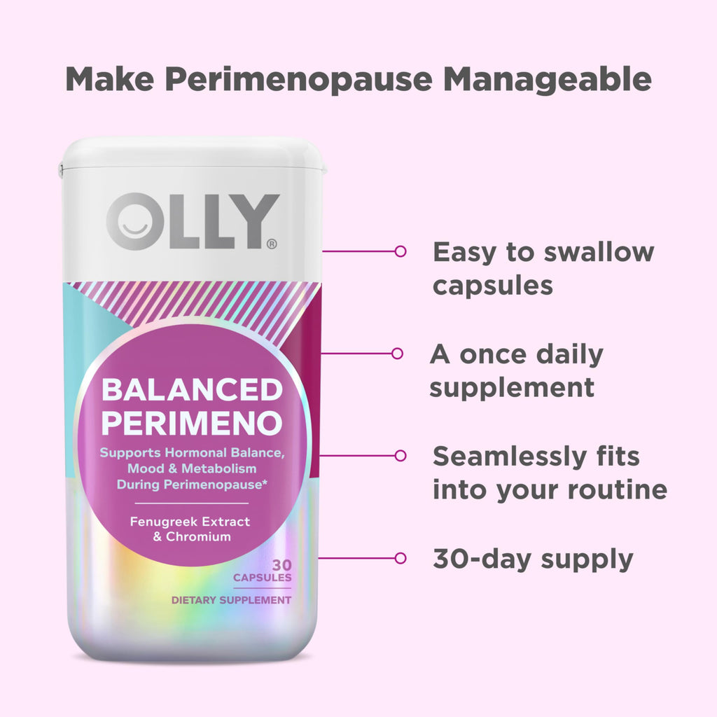 OLLY Balanced Perimeno Capsules, Supports Hormonal Balance, Mood & Metabolism During Perimenopause,* Fenugreek Extract, Chromium, 30 Day Supply - 30 Count OLLY Au supplements