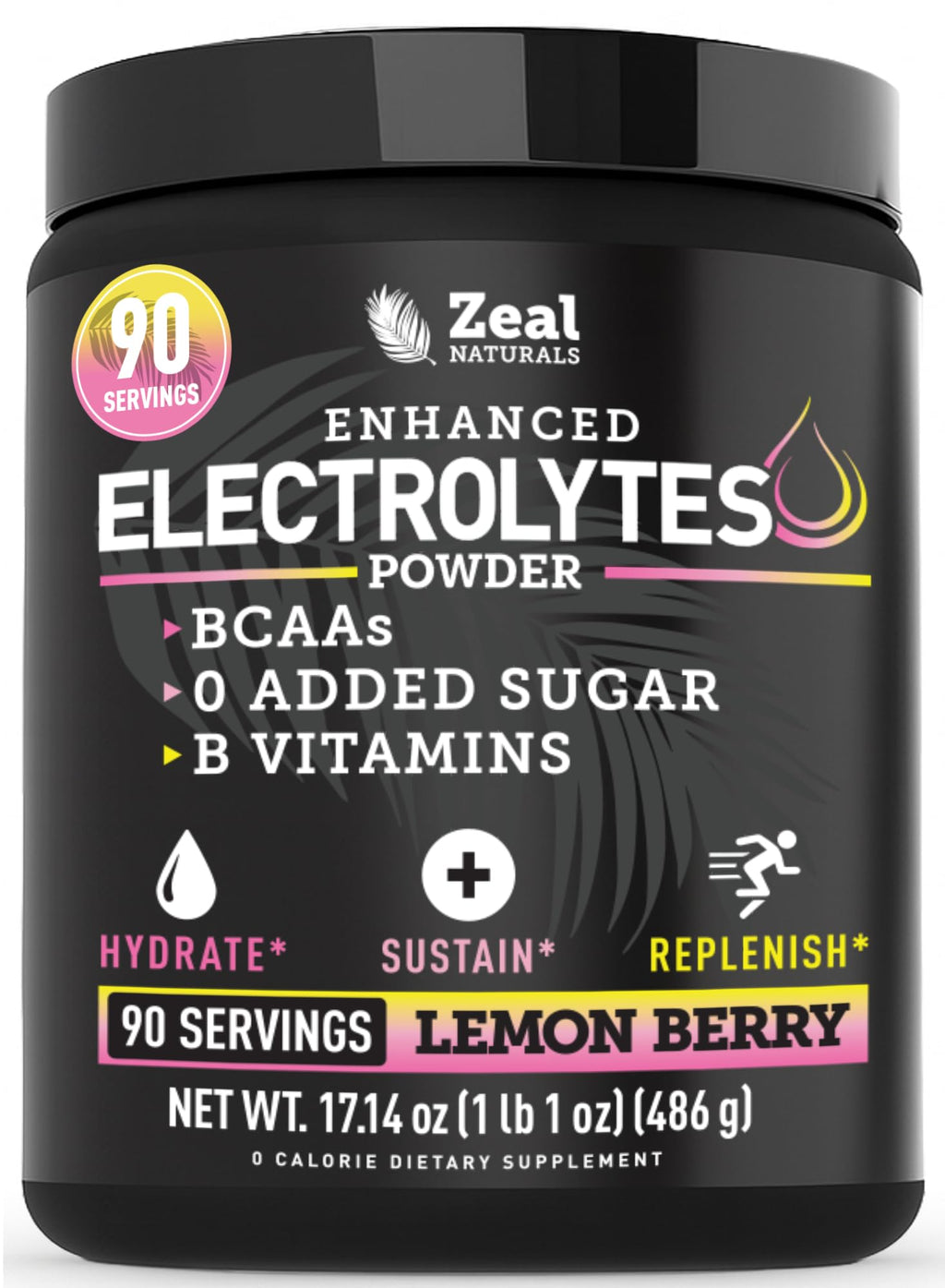 Zeal Electrolyte Powder - 90 Servings | Keto Electrolytes Powder | Zero Sugar, BCAAs, B-Vitamins | Potassium, Zinc, Magnesium