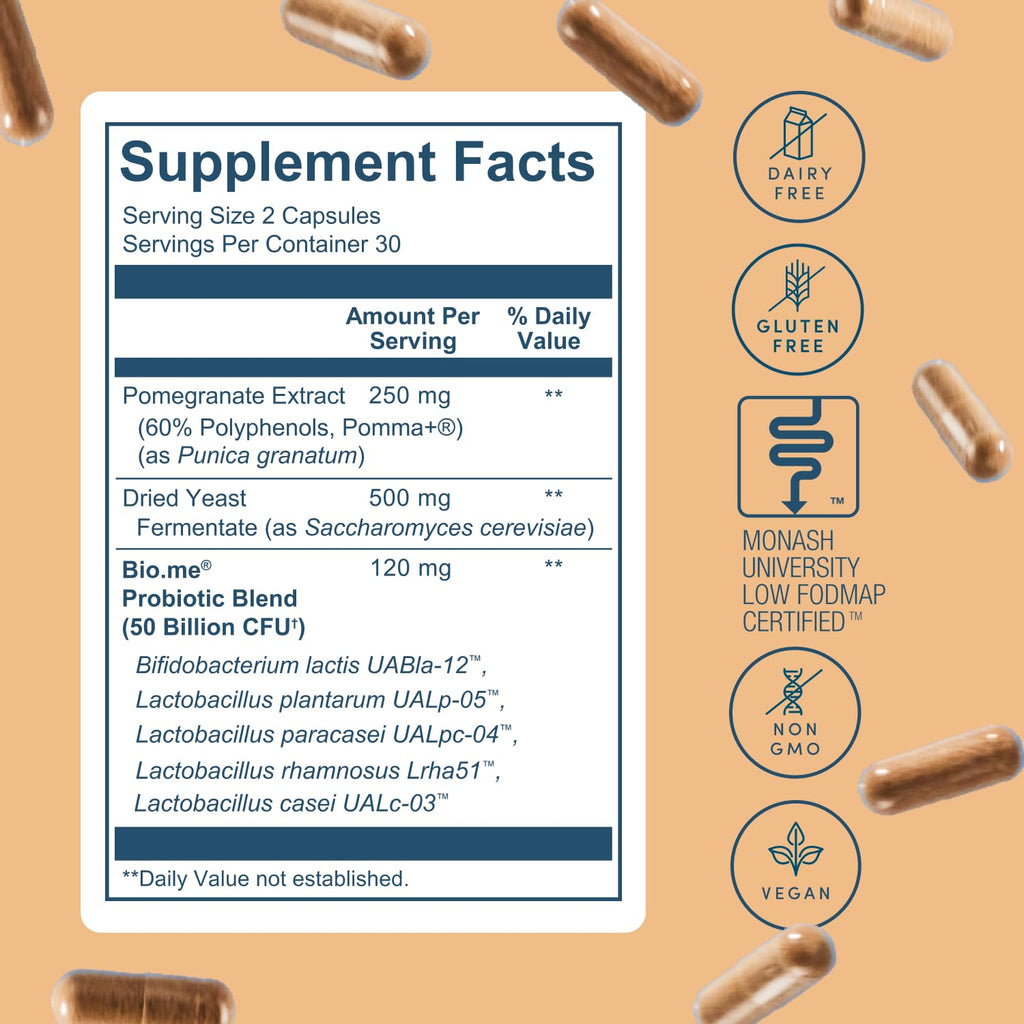 Synbiotic 3-in-1 Prebiotics, Probiotics & Postbiotics for Digestive Health, Gut Health, Immune Support & Bloating Relief for Men & Women - 50 Billion CFU Per Serving - Vegan, 60 Capsules (30 Servings) Bio.me Au supplements