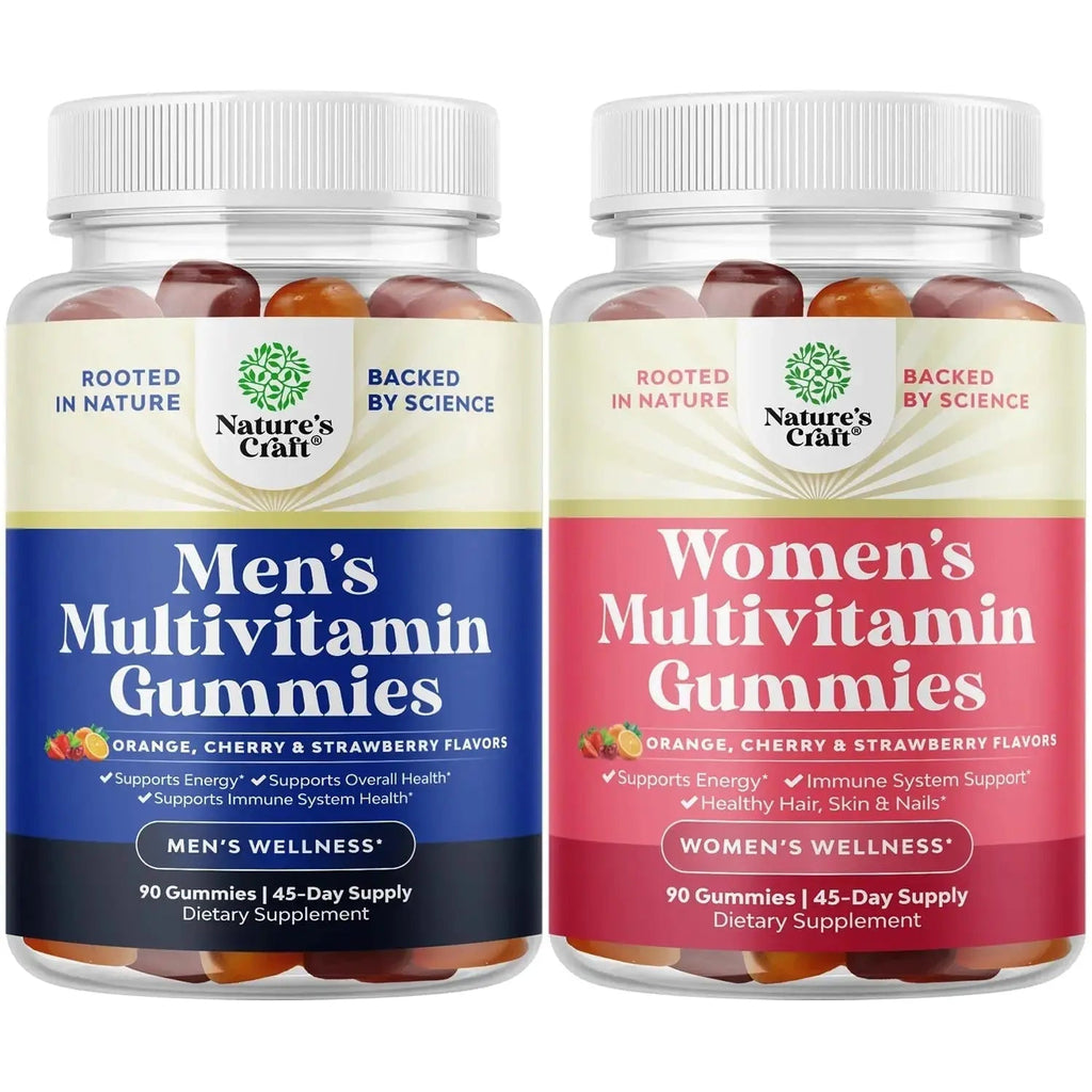 Bundle of Daily Mens Multivitamins Gummies with Zinc and Biotin for Energy and Immunity and Daily Multivitamin for Women Gummies - Gummy Vitamins for Health and Wellness Natures Craft Au supplements