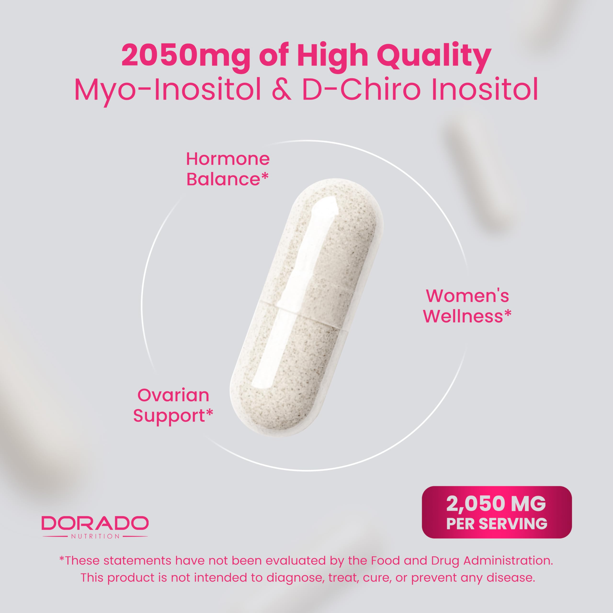 Myo-Inositol & D-Chiro Inositol Supplement For Women (120 Capsules, 2050mg Per Serving Ideal 40:1 Ratio Myo Inositol) Hormone Balance for Women - Third Party Tested