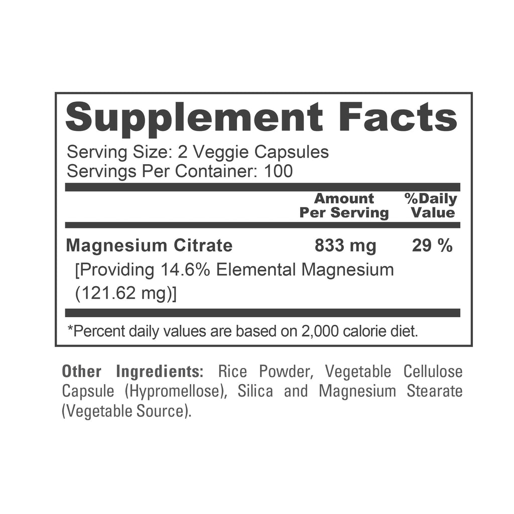 NusaPure Magnesium Citrate 833mg - 200 Veggie Capsules (Vegetarian, Non-GMO, Vegan) NusaPure Au supplements