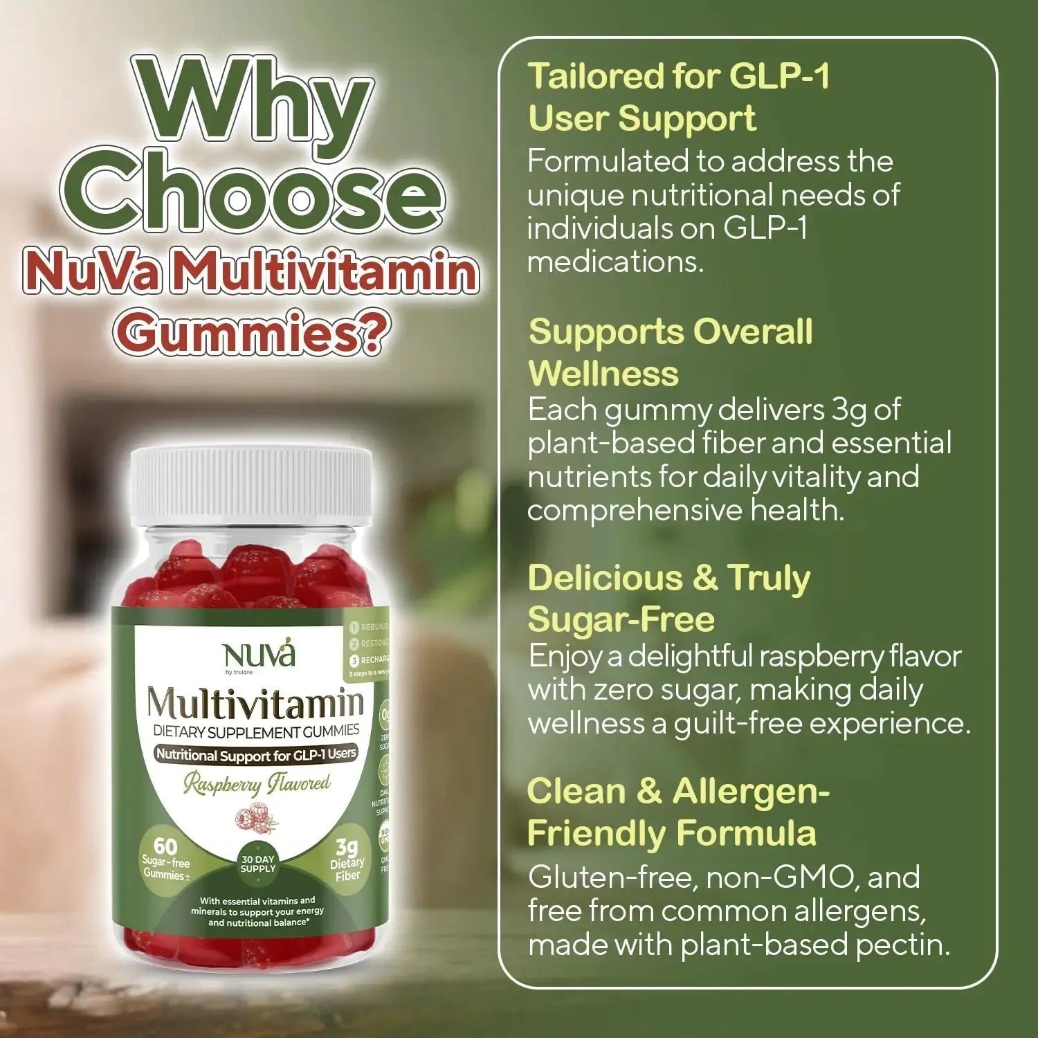 NuVa GLP-1 Support Multivitamin Gummies for Men & Women: Raspberry, Sugar-Free, 3g Fiber for Digestion & Gut Health NuVa Au supplements