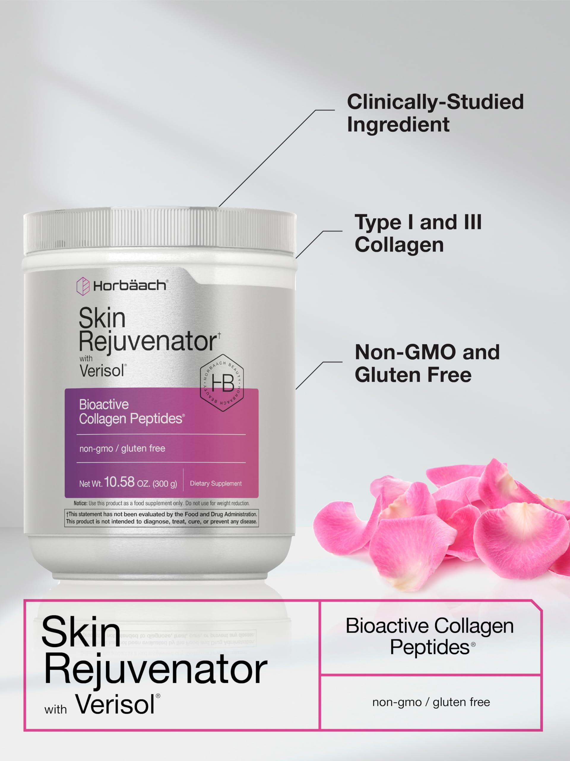 Horbäach Skin Rejuvenator with Verisol 10.58 oz | Bioactive Collagen Peptide Powder | Types I and III | Non GMO, Gluten Free Supplement Horbäach Au supplements