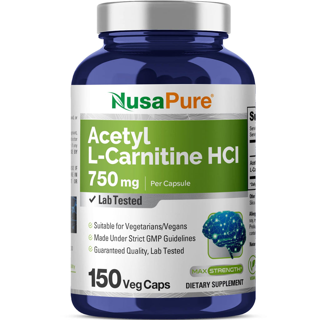 NusaPure Acetyl L-Carnitine 750mg per Caps 150 Veggie Capsules (Non-GMO, Vegan) High Potency Acetyl L Carnitine HCL (ALCAR) NusaPure Au supplements