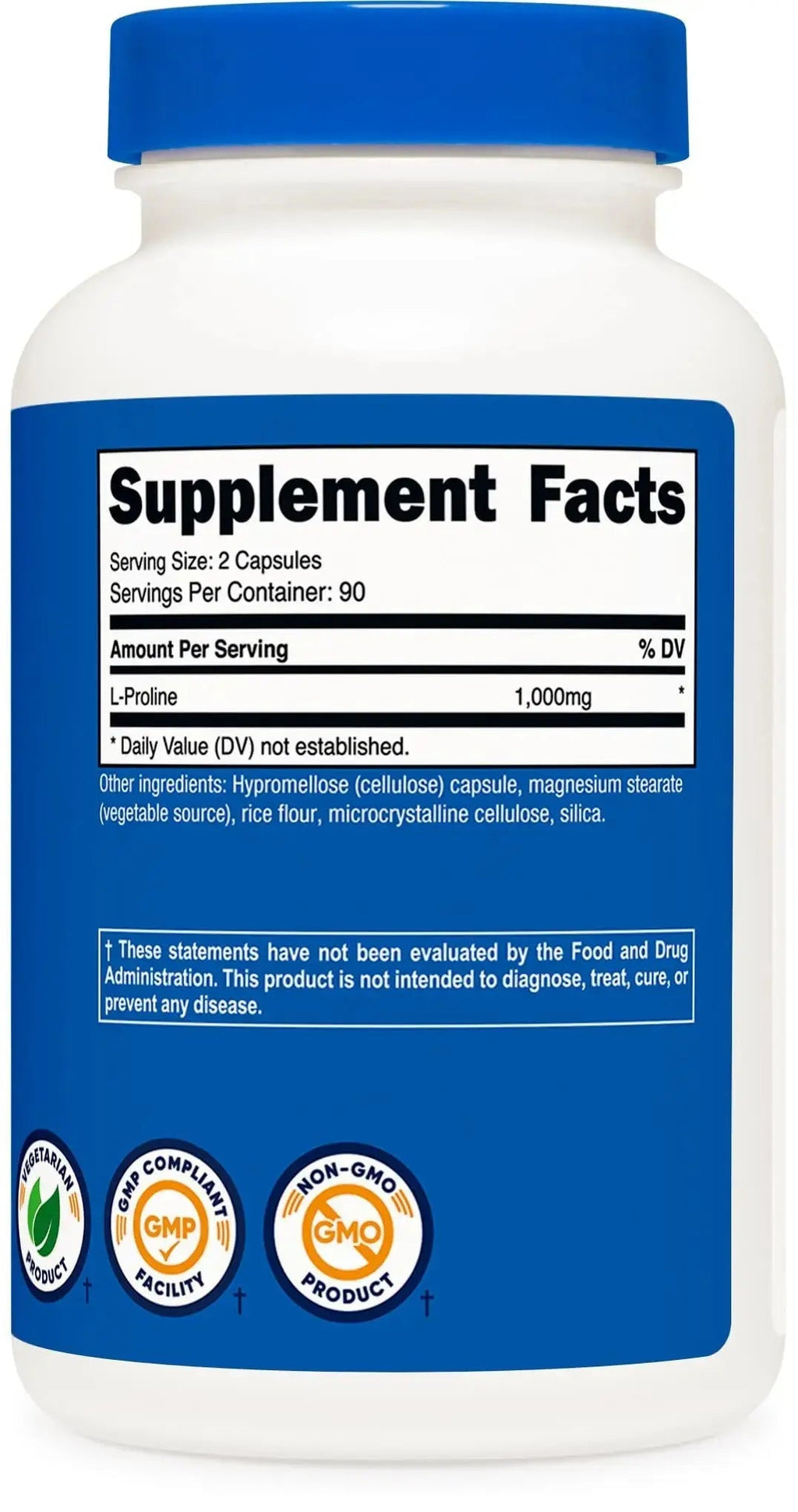 Nutricost L-Proline 1000mg, 180 Capsules (90 Servings) - 500mg Per Cap, Non-GMO, Gluten Free Nutricost Au supplements