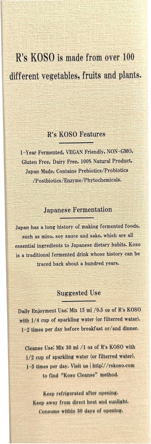 R's KOSO 3-Day Cleanse Japanese Enzyme Drink Rich in Postbiotics, Probiotics and Prebiotic, Made from 100+ Vegetables ＆ Fruits - Natural Support for Better Digestion & Gut Health + Detox - 16oz R's KOSO Au supplements