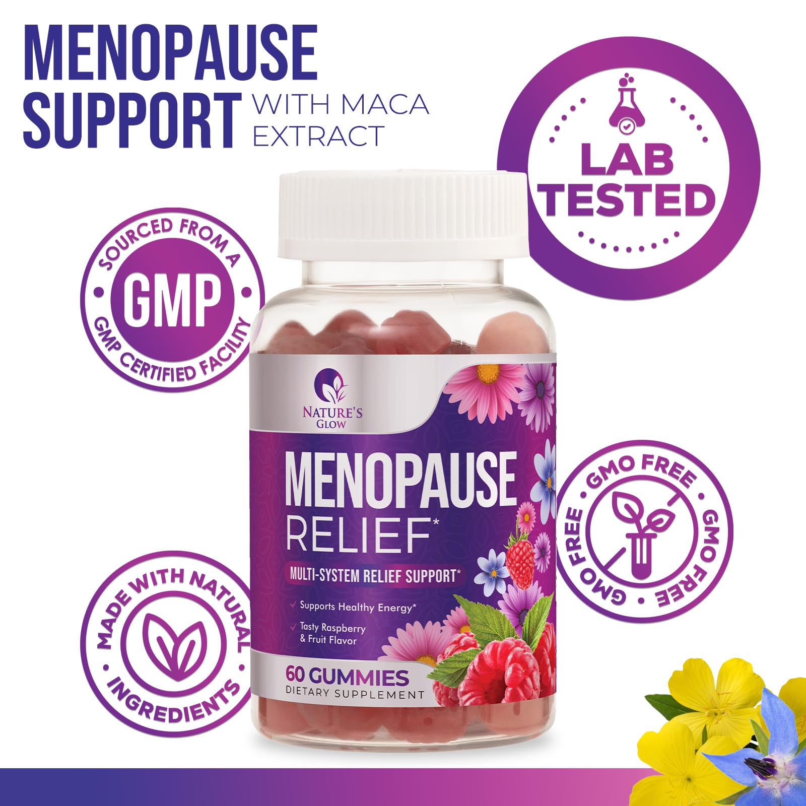 Menopause Supplement for Women - Complete Multi-Benefit Menopause Relief Gummy for Mild Hot Flashes & Night Sweats, Natural Balance & Energy Support, Menopausal Vitamins, Gluten Free - 60 Gummies Nature's Glow Au supplements