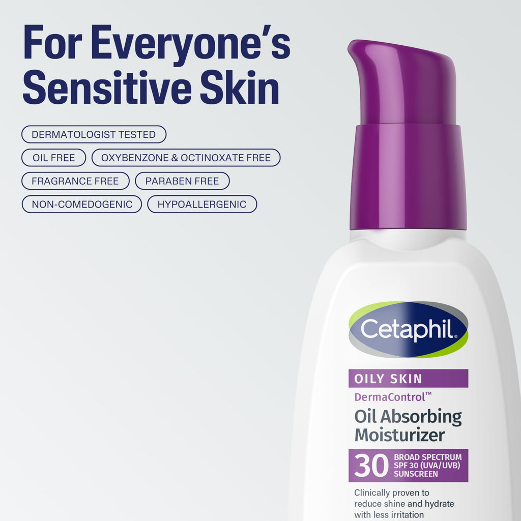 Cetaphil DermaControl Oil Absorbing Moisturizer with SPF 30, For Sensitive, Oily Skin, 4 Fl oz, Absorbs Oil