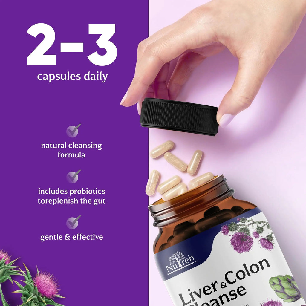 Liver Cleanse Detox & Repair with Colon Cleanse - Milk Thistle, Dandelion Root, Psyllium Husk Fiber Nutreb Au supplements