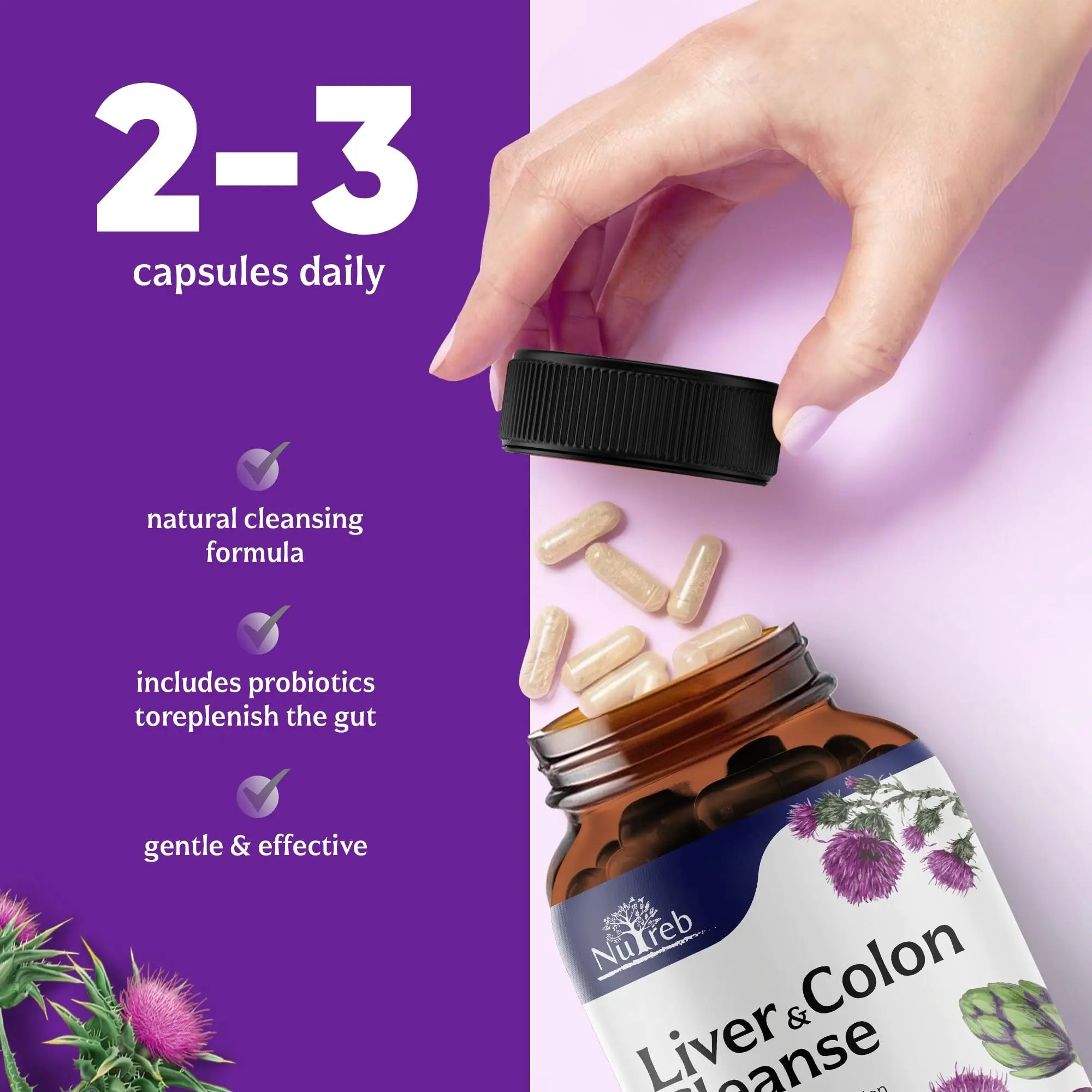 Liver Cleanse Detox & Repair with Colon Cleanse - Milk Thistle, Dandelion Root, Psyllium Husk Fiber Nutreb Au supplements