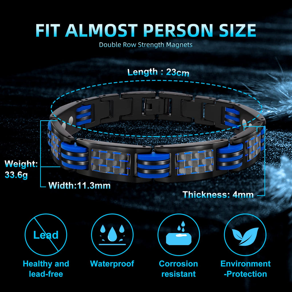 JEROOT Magnetic Bracelets for Men, Blue Carbon Fiber Pure Titanium Magnetic Bracelet JEROOT Au supplements