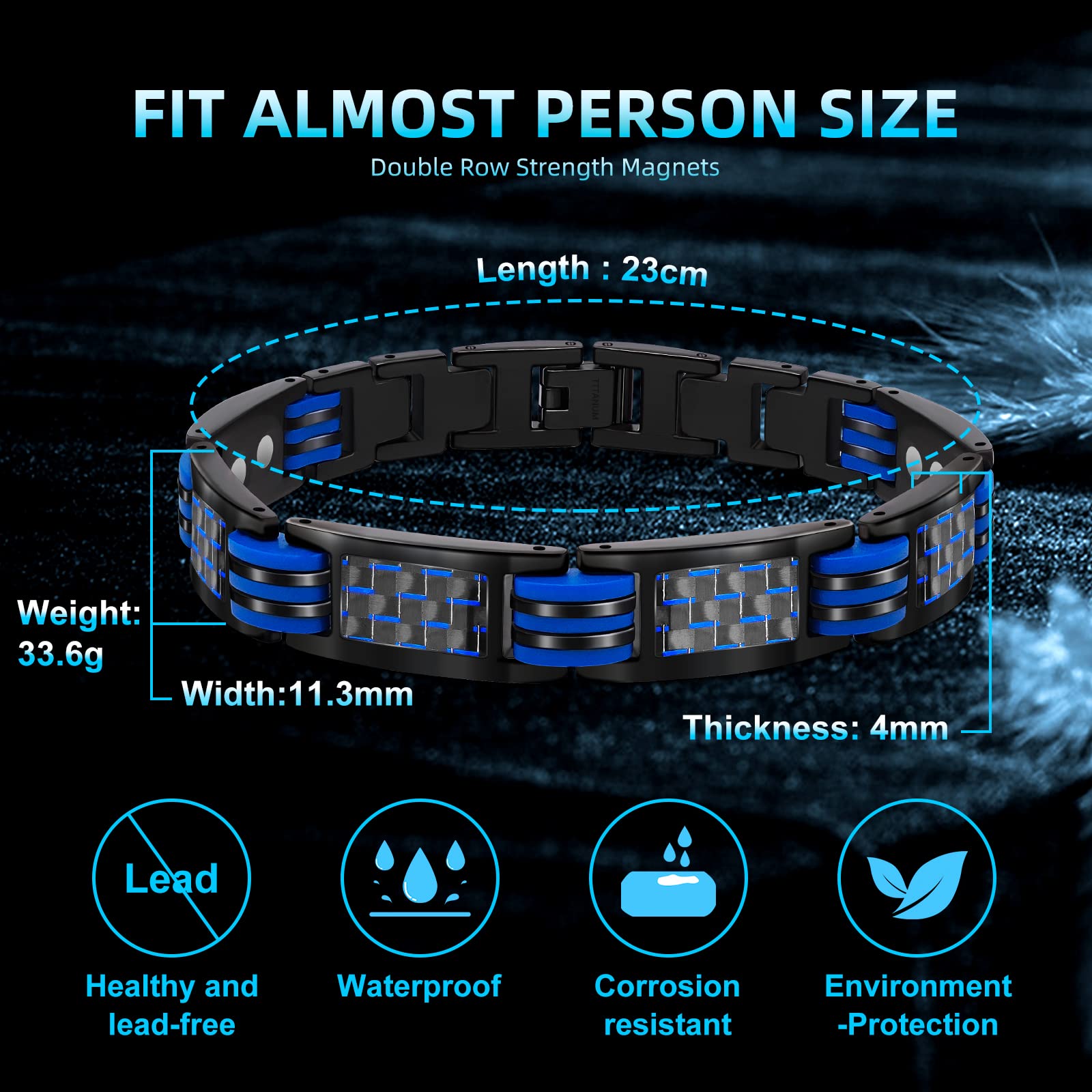 JEROOT Magnetic Bracelets for Men, Blue Carbon Fiber Pure Titanium Magnetic Bracelet JEROOT Au supplements