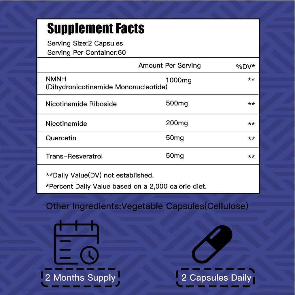 NMNH (Dihydronicotinamide Mononucleotide),NMNH Supplement 1000mg Pure Nicotinamide Mononucleotide Boosts NAD+ Levels, NAD Supplement,for Energy,Immune,Non-GMO, Gluten Free,120 Capsules Lofei Au supplements