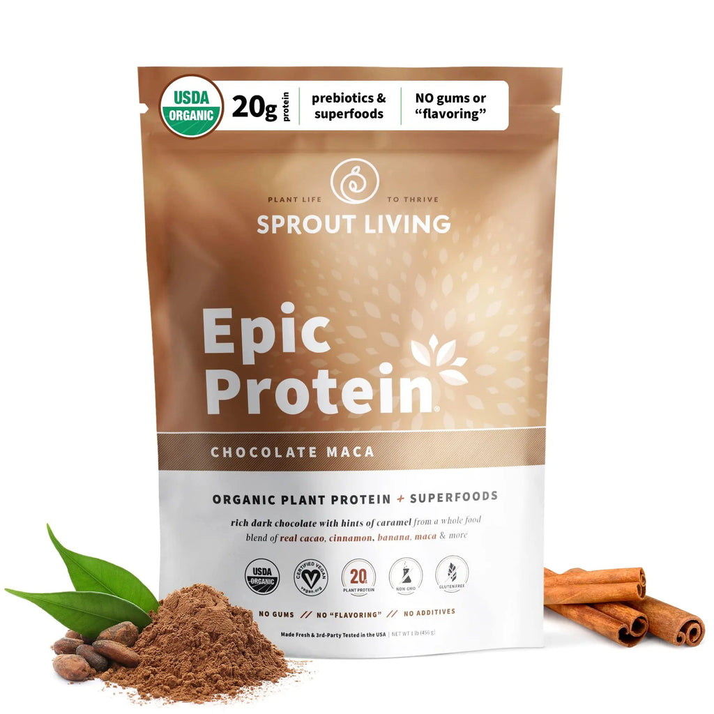 Sprout Living Epic Protein, Plant Based Protein & Superfoods Powder, Chocolate Maca Powder | 20 Grams Organic Protein Powder, Vegan, Non Dairy, Non-GMO, Gluten Free Sprout Living Au supplements