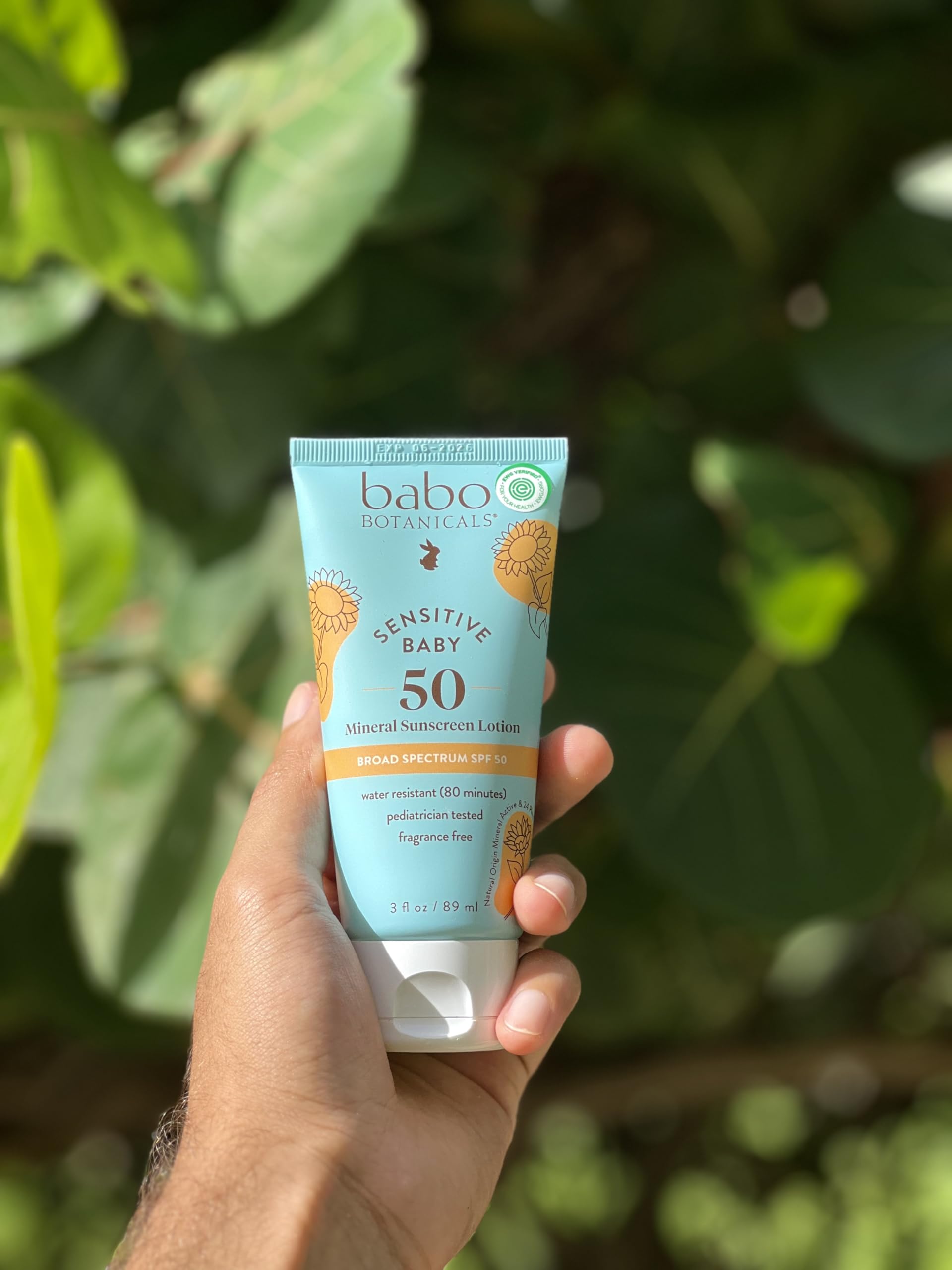 Babo Botanicals Sensitive Baby Mineral Sunscreen Lotion SPF50 - Natural Zinc Oxide - Face & Body - Fragrance-Free - Water-Resistant