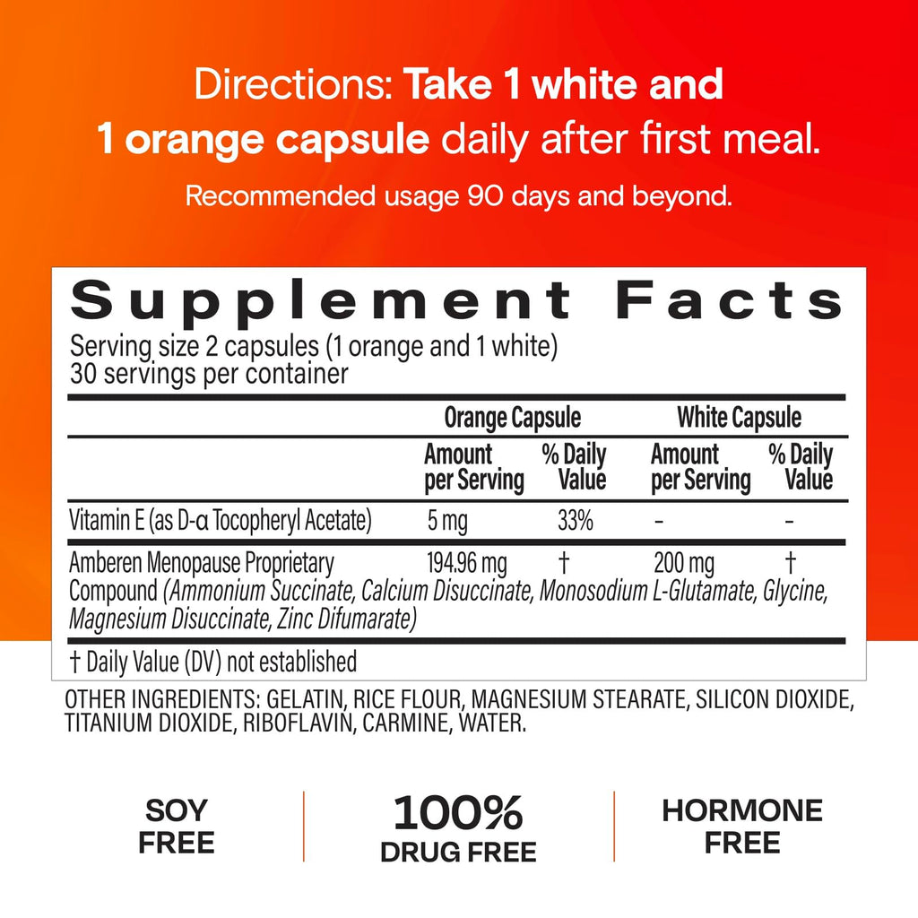 Amberen Menopause Supplement for Women, 60 Capsules, Clinically Proven, Helps Support Hormone Balance, Helps Relieve 12 Menopause Symptoms: Hot Flashes, Night Sweats, Mood Swings and More Amberen Au supplements