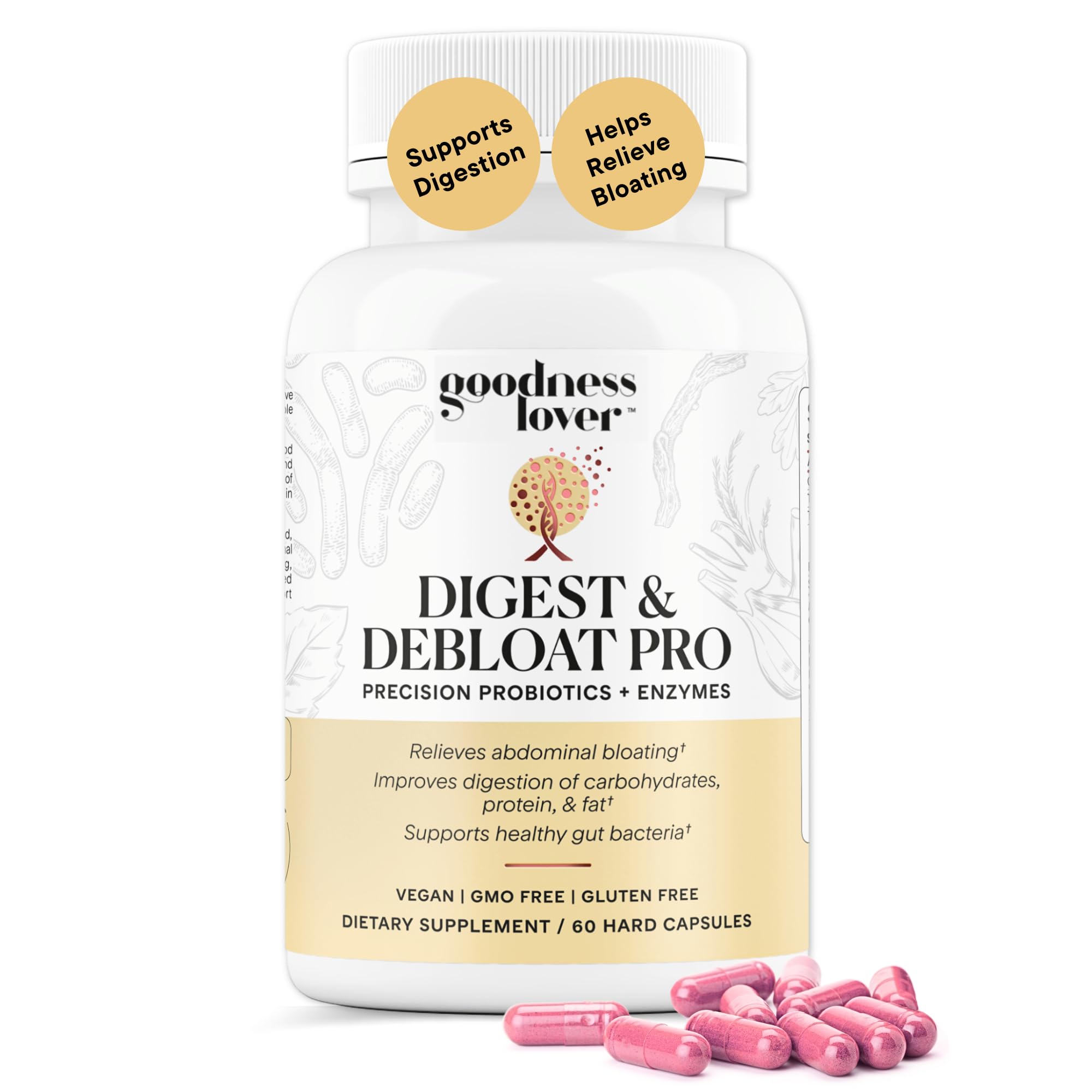 Goodness Lover Digest & Debloat Pro, Natural Digestive Enzymes Probiotics for Bloating Relief and Gas Relief, Probiotic Supplement for Women and Men,
