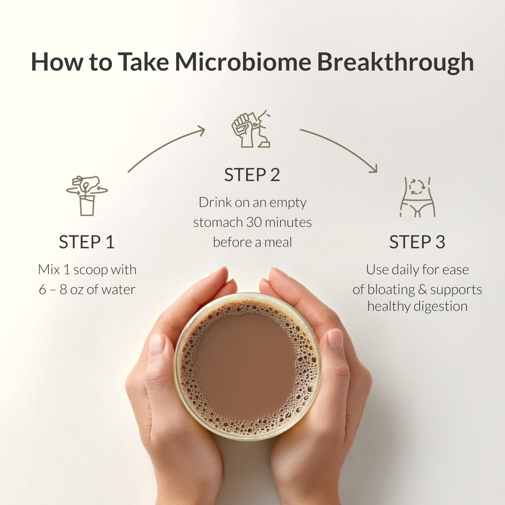 Microbiome Breakthrough Gut Support Powder Chocolate Flavor With Lactobacillus Strains, Bone Broth & Collagen Source of L-Glutamine Supports Digestive Comfort, Gas & Bloating Relief 30 Servings*