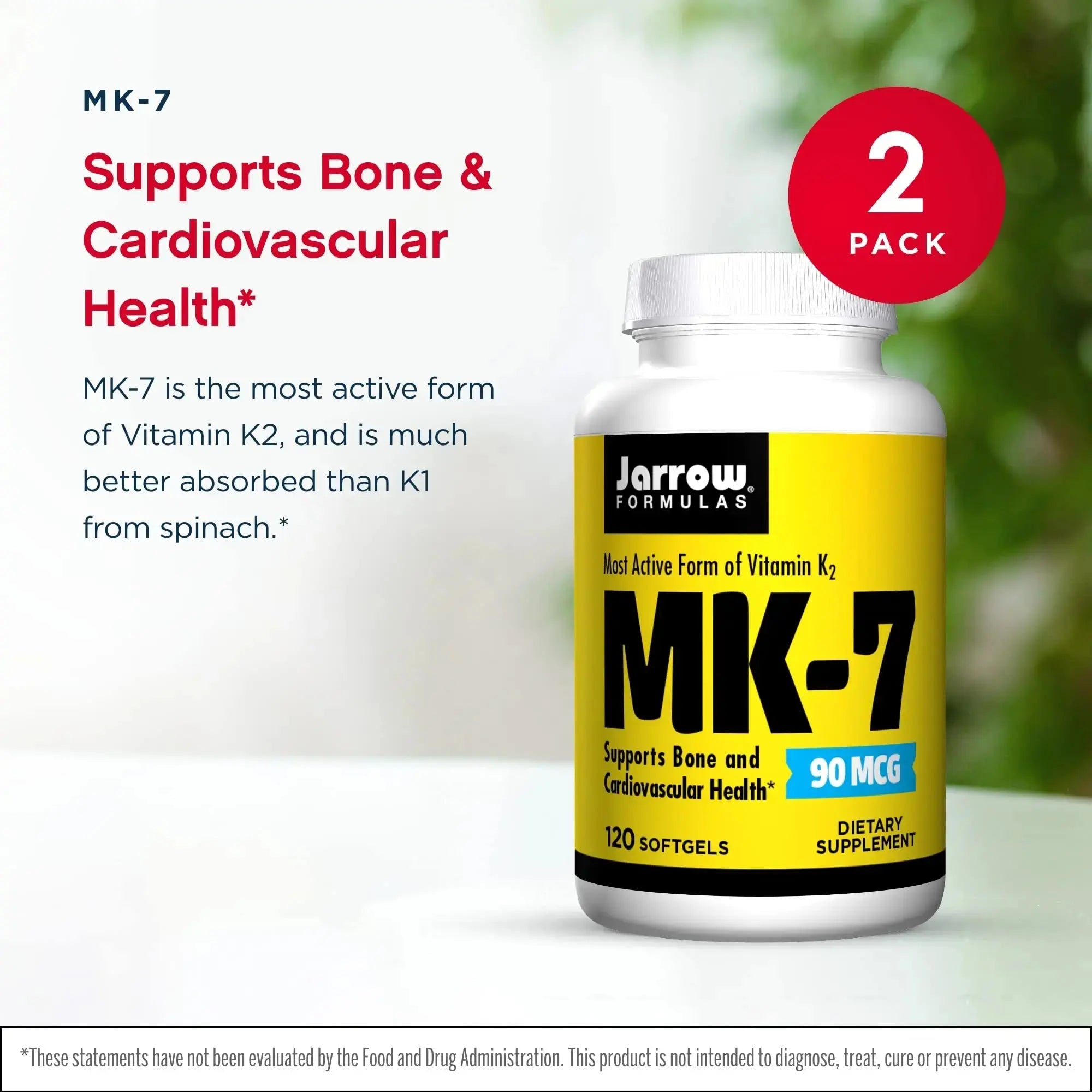 Jarrow Formulas MK-7 90 mcg - 120 Softgels, Pack of 2 - Superior Vitamin K Product for Building Strong Bones Jarrow Formulas Au supplements