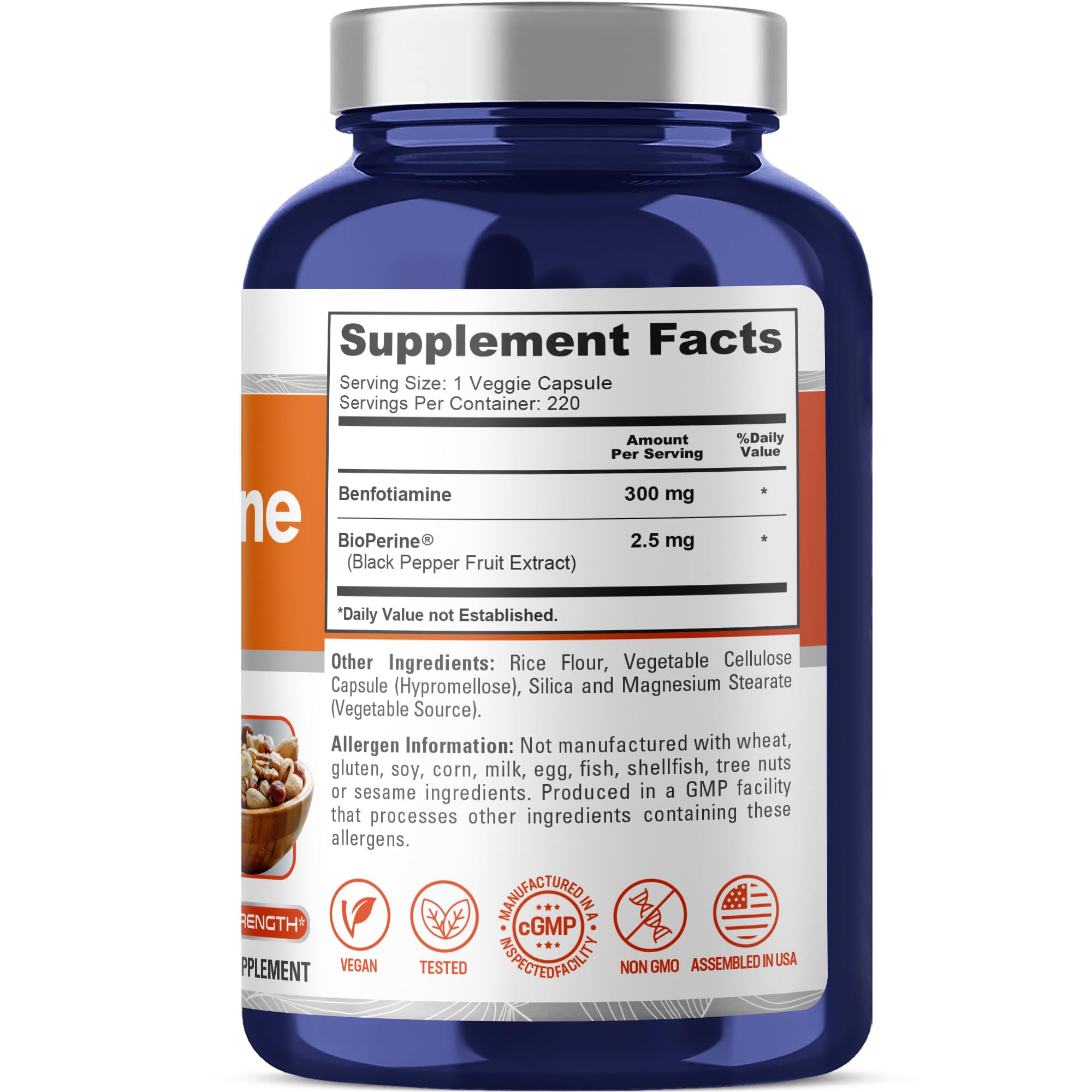 NusaPure Benfotiamine 300mg Per Veggie Caps 220 Count (Non-GMO, Vegan) Bioperine NusaPure Au supplements