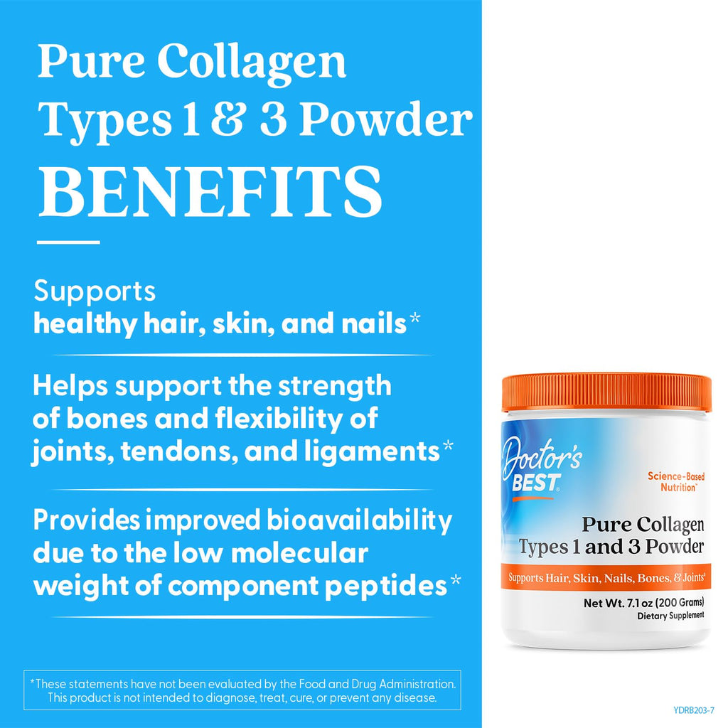 Doctor's Best Pure Collagen Types 1 & 3, Promotes Healthy Skin Hair & Nails – Bone & Joint Support, 7.1 Ounce (Pack of 1) Doctor's BEST Au supplements