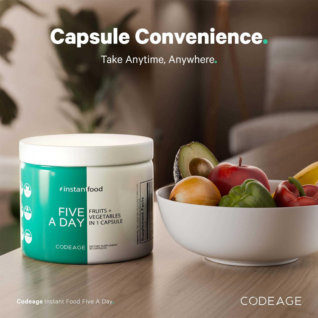 Codeage Instantfood Five A Day – Fruits & Vegetables Capsule Supplement – Whole Food Phytonutrients – 15 Fruits and Veggies Blend - Vegan, Non-GMO – 30 Capsules Codeage Au supplements