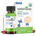 Wellements Organic Iron Drops for Newborn+ Babies (1 Fl Oz) - Cherry Flavor Liquid Iron Supplement for Infants - Toddler Iron Supplement for Kids (4months+ to 3 Years)