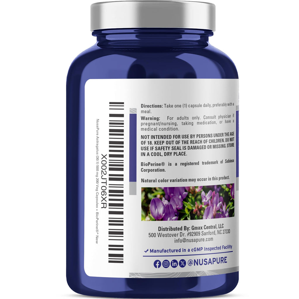 NusaPure Astragalus Root 30:1 Extract, 500 mg Equivalent to 15,000 mg 200 Veg Caps Suitable for Vegetarians and Vegans, Non-GMO NusaPure Au supplements