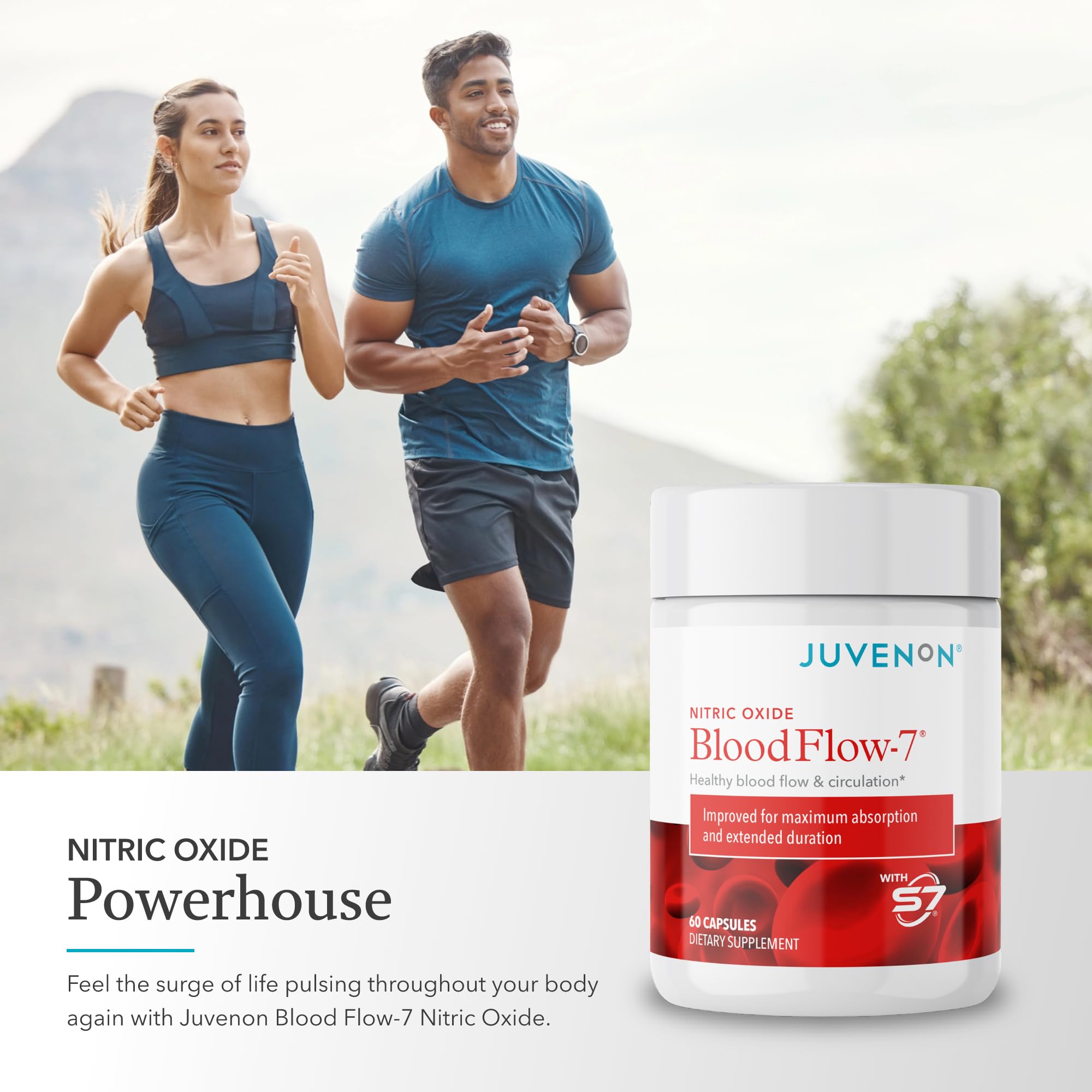 Juvenon BloodFlow-7 Nitric Oxide Supplements for Men & Women - Natural Nitric Oxide Booster with Nitrosigine® + S7® - Blood Flow & Circulation Support (1-Pack) Juvenon Au supplements
