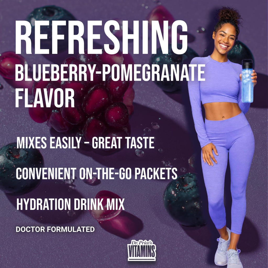 Dr. Price’s Electrolytes Hydration Powder Packets – Blueberry Pomegranate, 30 Packs | Sugar Free Electrolyte Drink Mix, 72+ Trace Minerals, Manganese