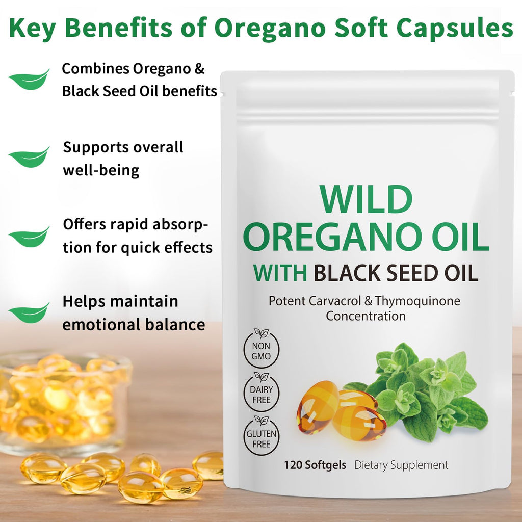 Oil of Oregano with Black Seed Oil, 6000mg Oregano Oil Capsules Organic, of Oregano