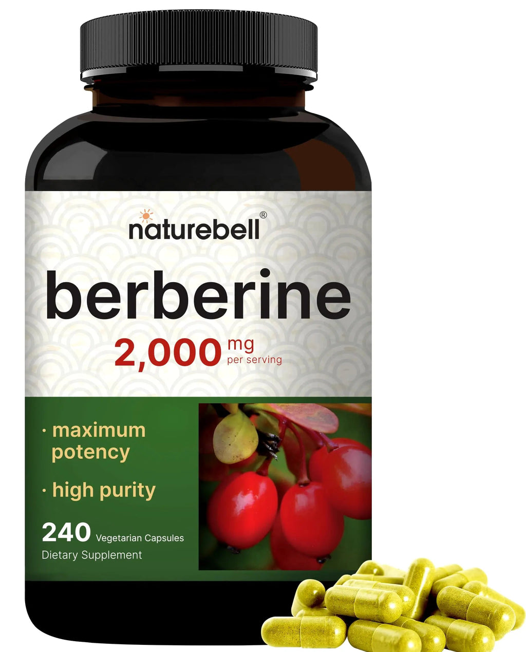 Berberine Supplement 500mg Per Capsule (2,000mg Per Serving) | 240 Veggie Capsules, 97% Pure Berberine HCL – Plant Based, Vegan, Non-GMO NatureBell Au supplements