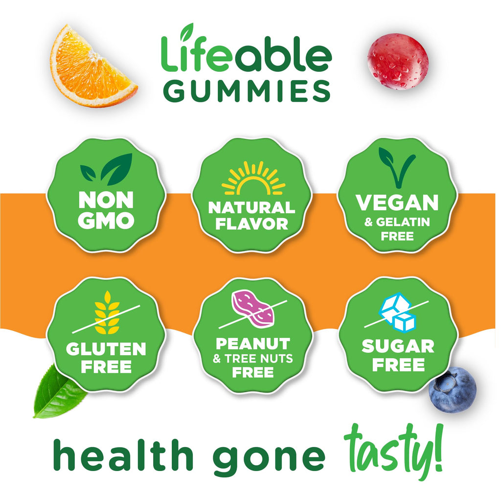 Lifeable Sugar Free Probiotics with Prebiotics Fiber – Great Tasting Natural Flavor Gummy Supplement – Keto Friendly Chewable – for Gut Health and Immune Support